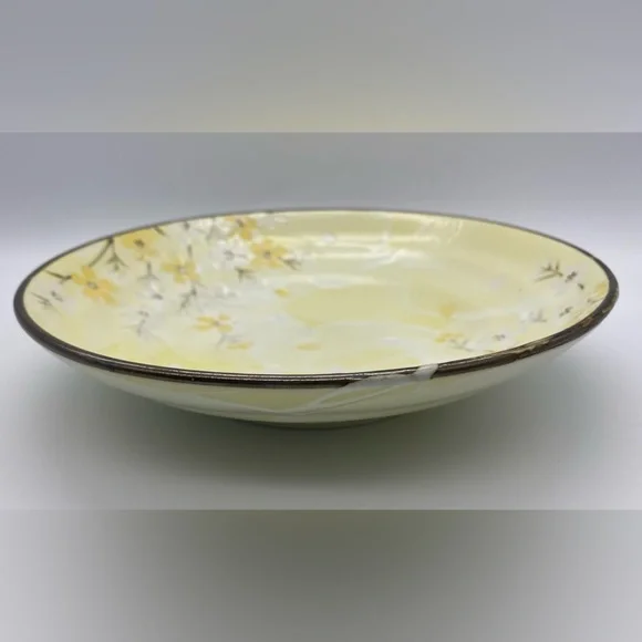 Ceramic Japanese Yellow White Cherry Blossom Soup Bowls 9in - Picture 6 of 9